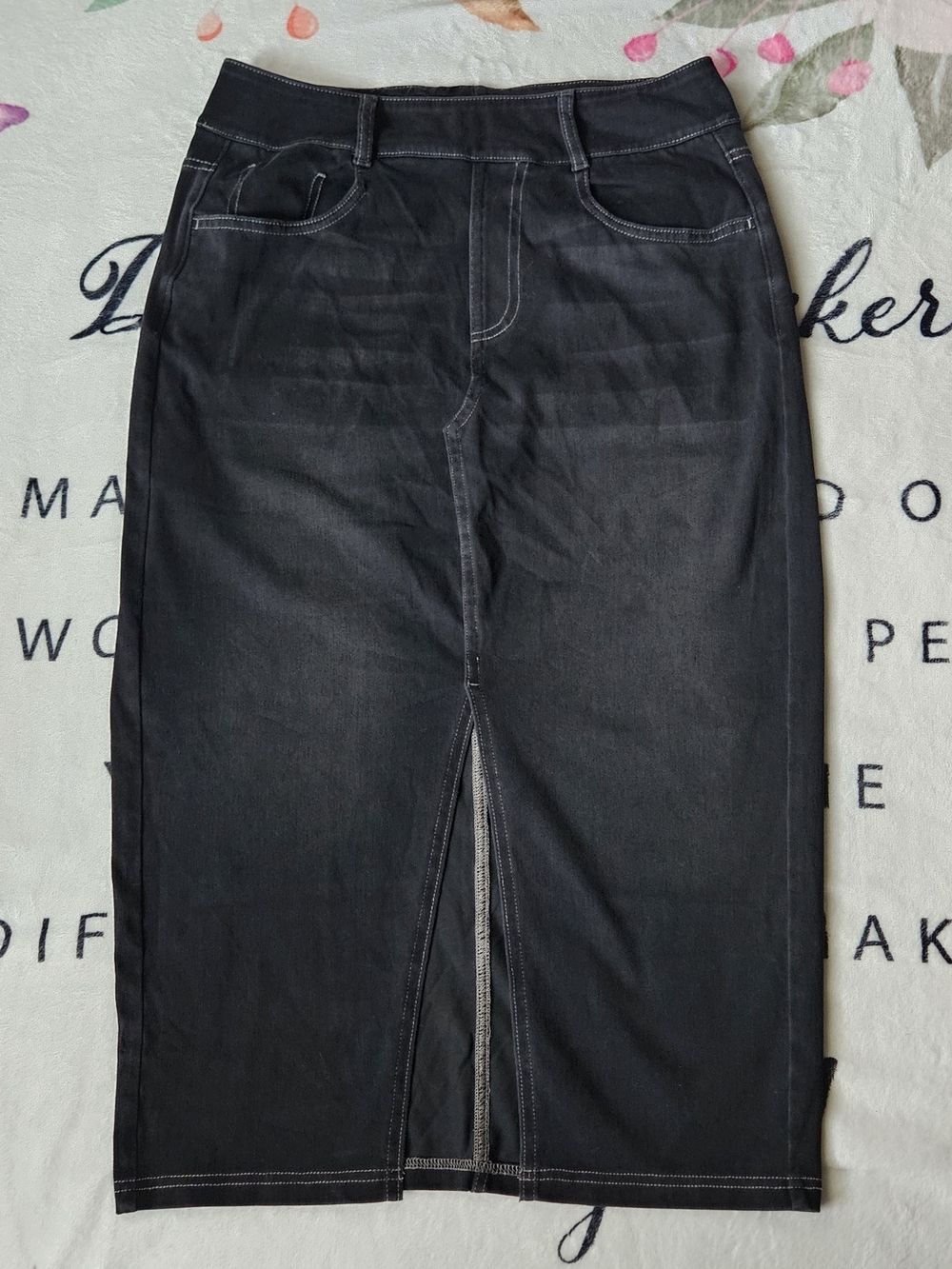 HALARA Black Straight Leg Jeans Skirt with Front Slit